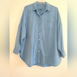 American Eagle Women's Oversized Shirt Blue Chambray Long Sleeve Oversized Small
